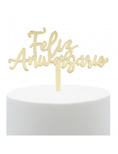 Topo Bolo Feliz Aniversário Dourado